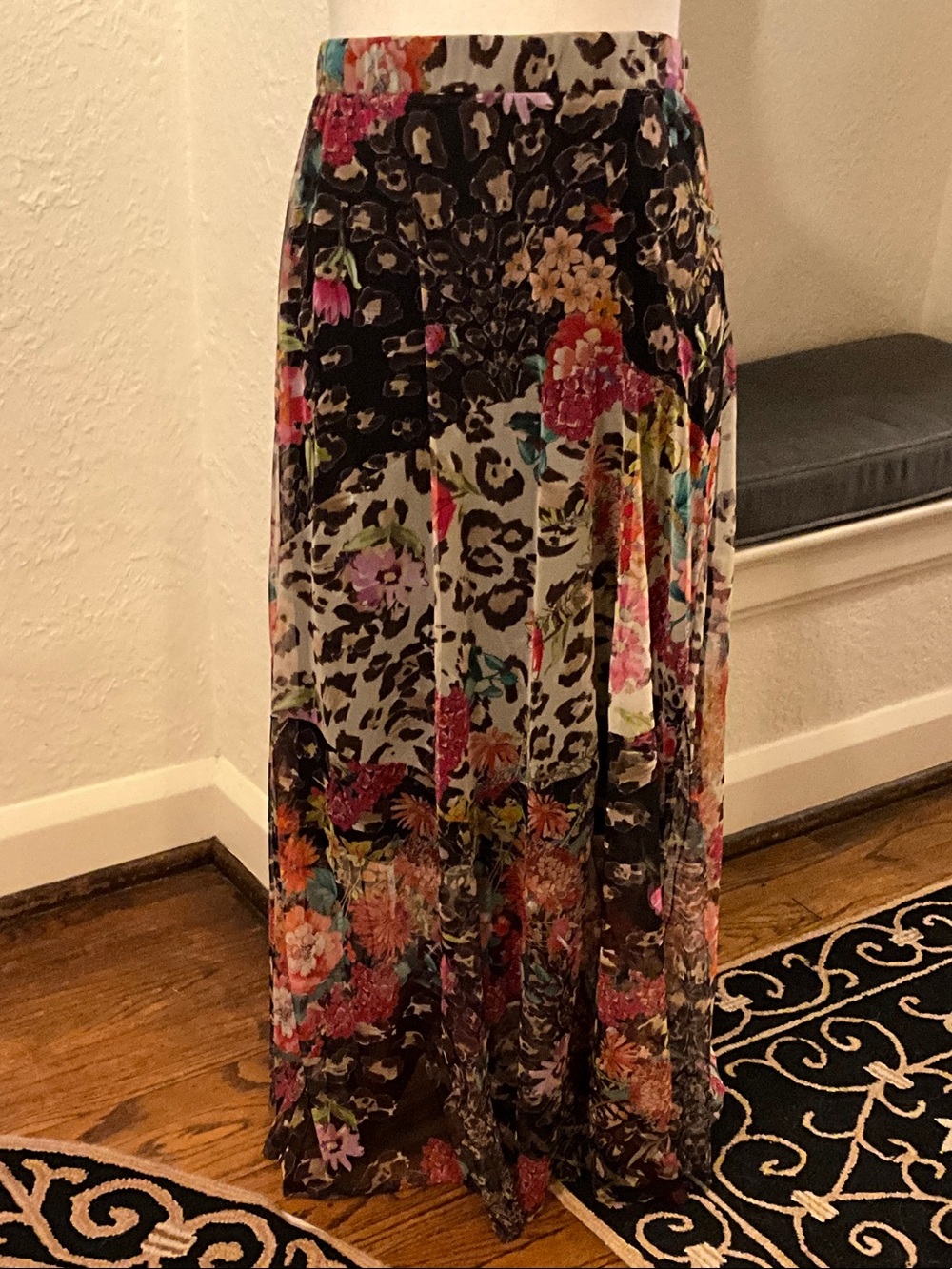 Johnny Was Mesh Multi-Color Floral & Leopard Maxi Skirt